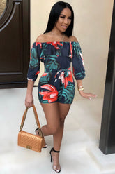 Off Shoulder Floral Rainbow Romper